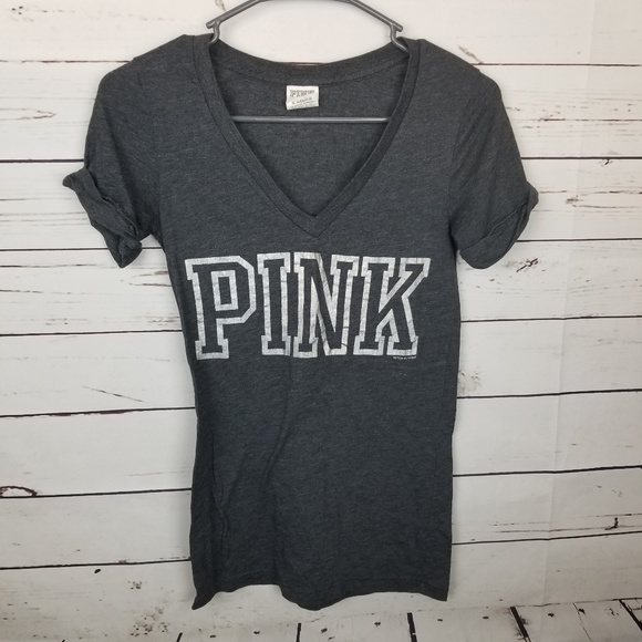 PINK Victoria's Secret Tops - Victoria's Secret Pink V Neck Gray T-Shirt
